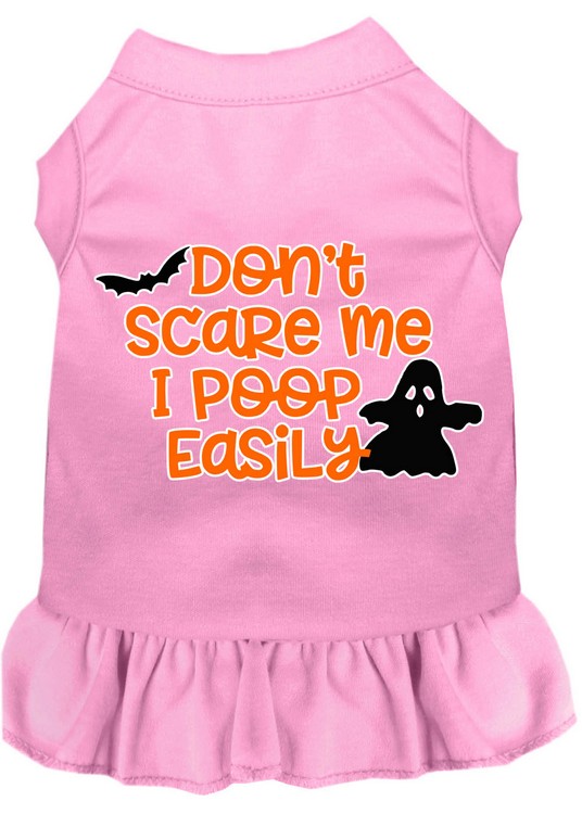 Don't Scare Me, Poops Easily Screen Print Dog Dress Light Pink XXXL